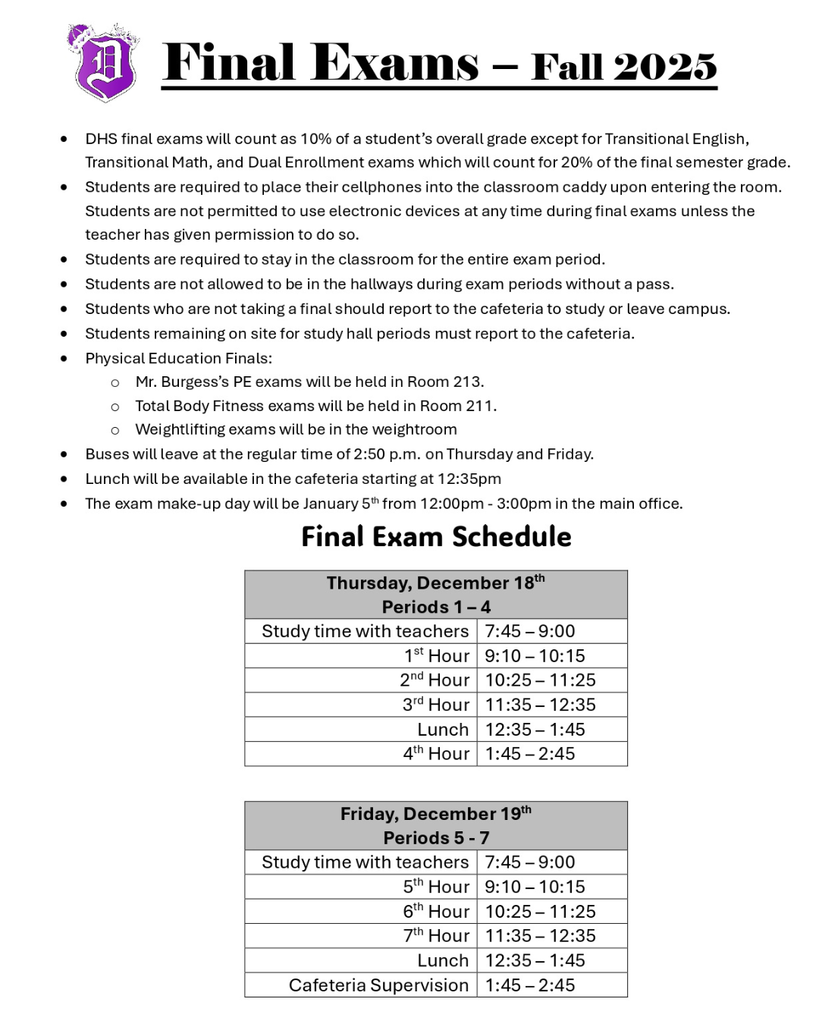 Final Exam schedule 2025