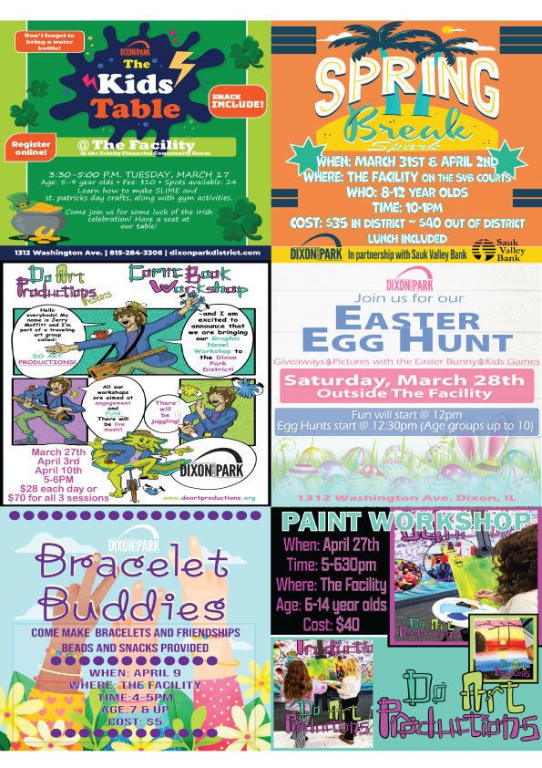 dixon park district flyer with events and times