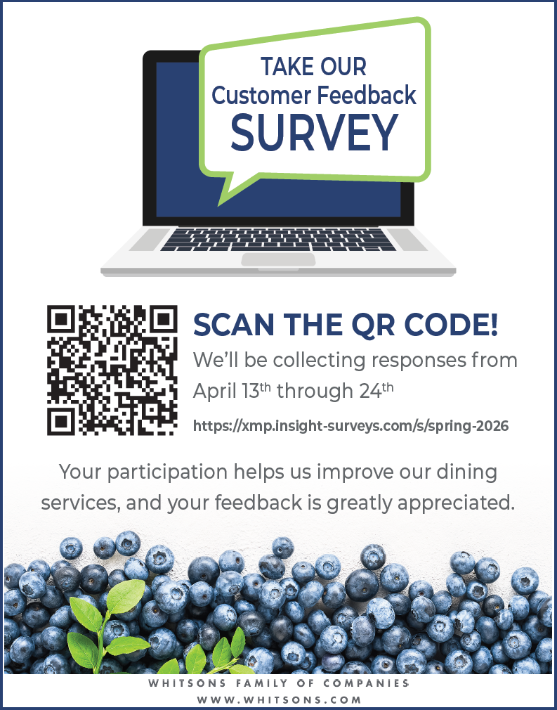 food service flyer with grapes and a QR code to fill out the form