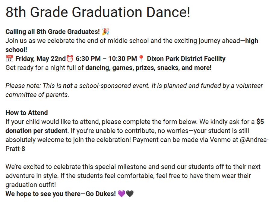 8th Grade Graduation Dance