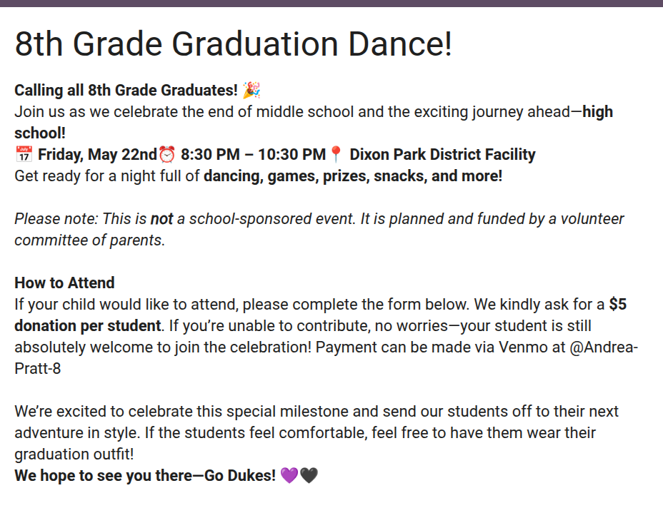 8th Grade Graduation Dance