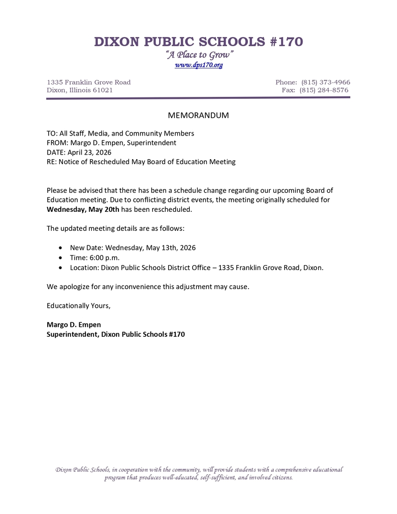 board meeting date change memorandum