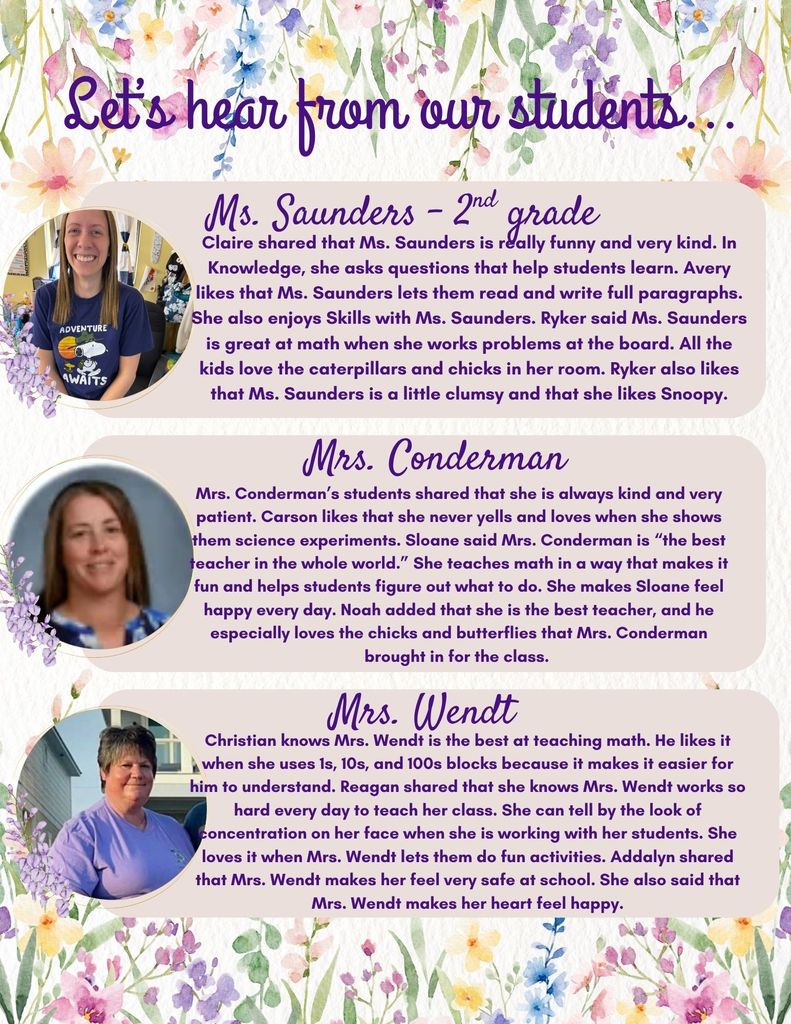 Mrs. Wendt, Mrs. Conderman, and Ms. Saunders Teacher Appreciation