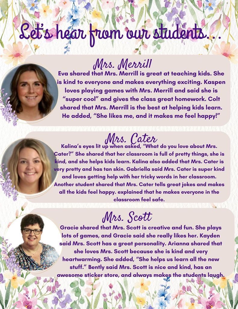 Mrs. SCott, MRs> merrill and MRs. cater teacher appreciation
