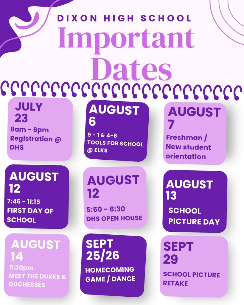 flyer with dixon high school important dates