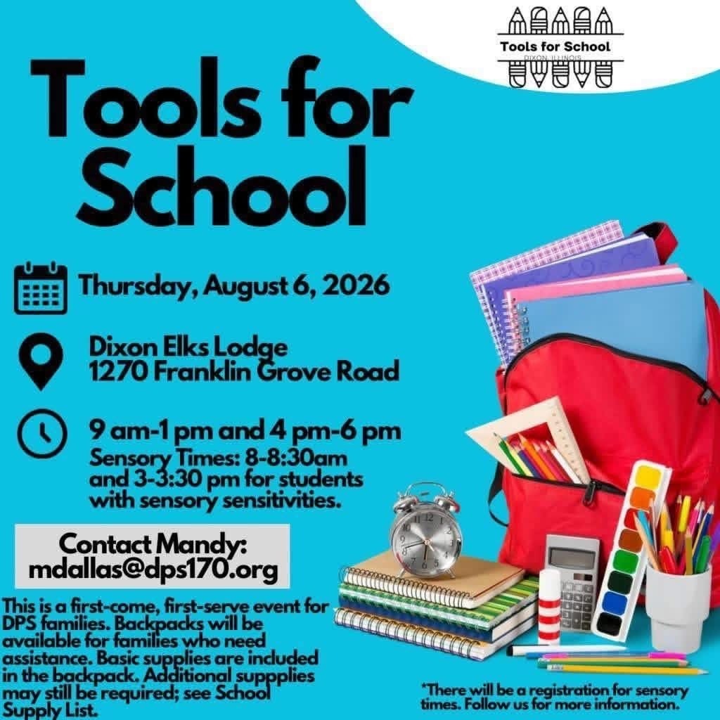 tools for school flyer 2026 with information and bookbags, notebooks and pencils