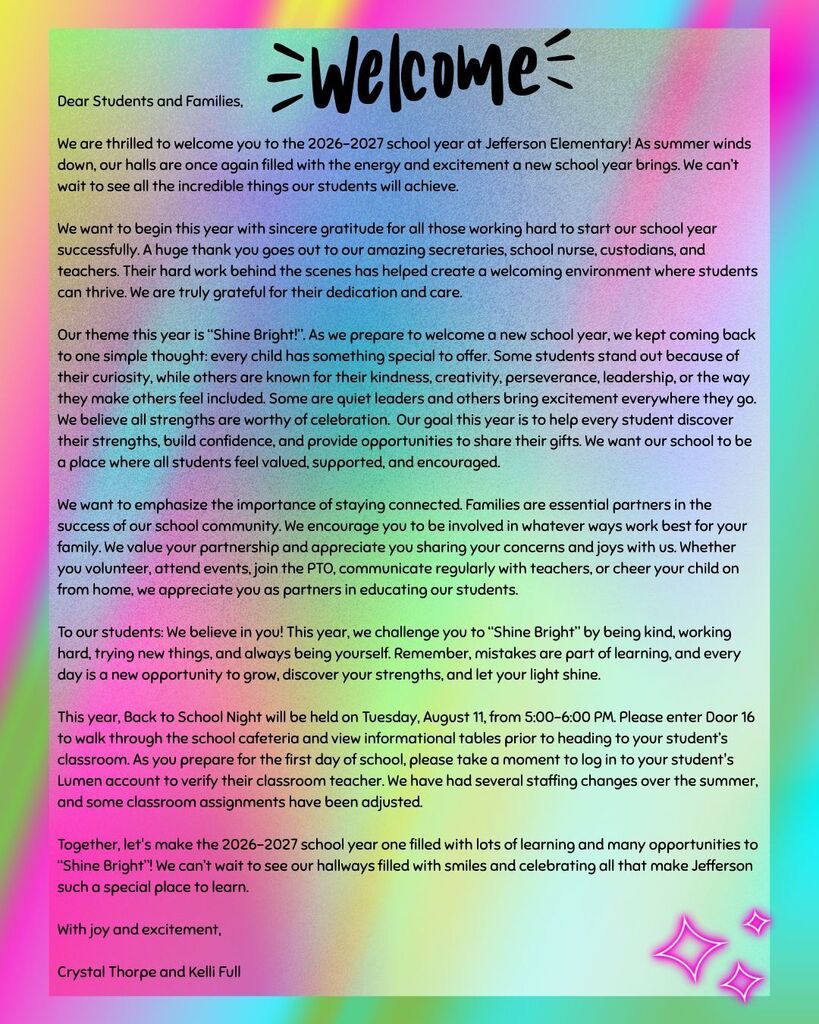 welcome letter from 2026-27