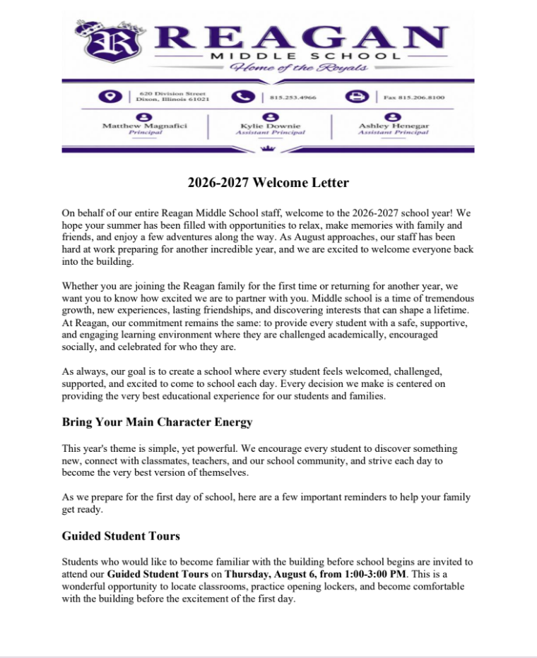 Welcome Letter Page 1