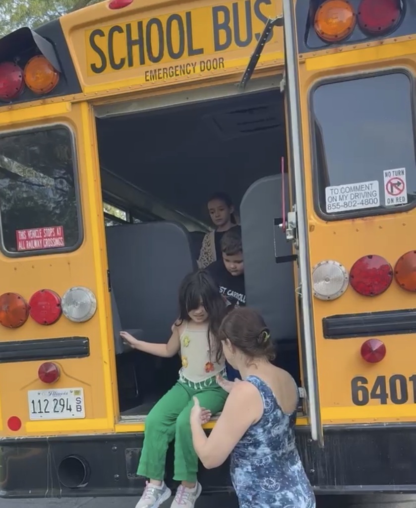 students getting off the bus properly during a drill