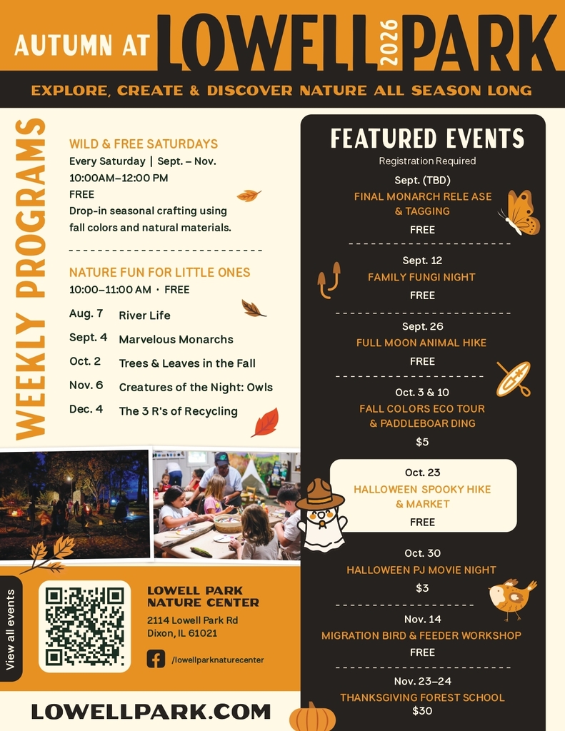 lowell park nature center flyer with event dates