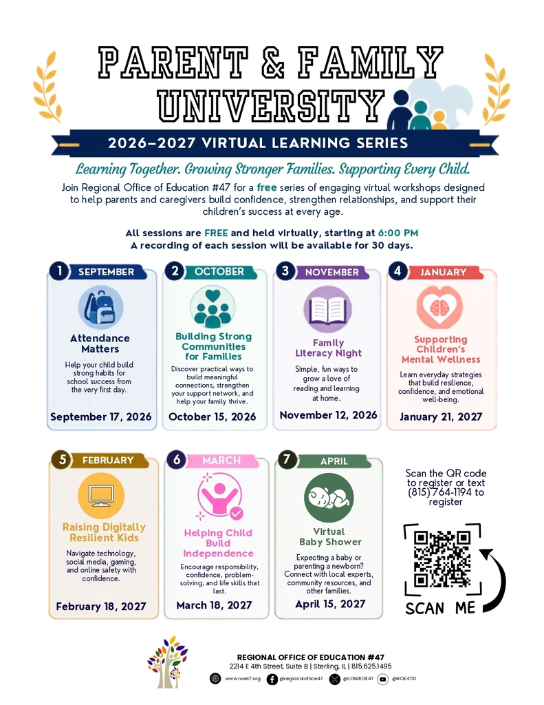 Regional Office of Education flyer with dates and times