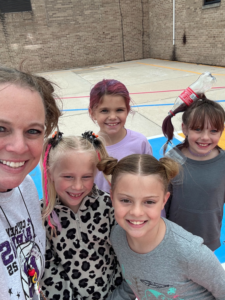 Mrs. Andrews and her class on crazy hair day