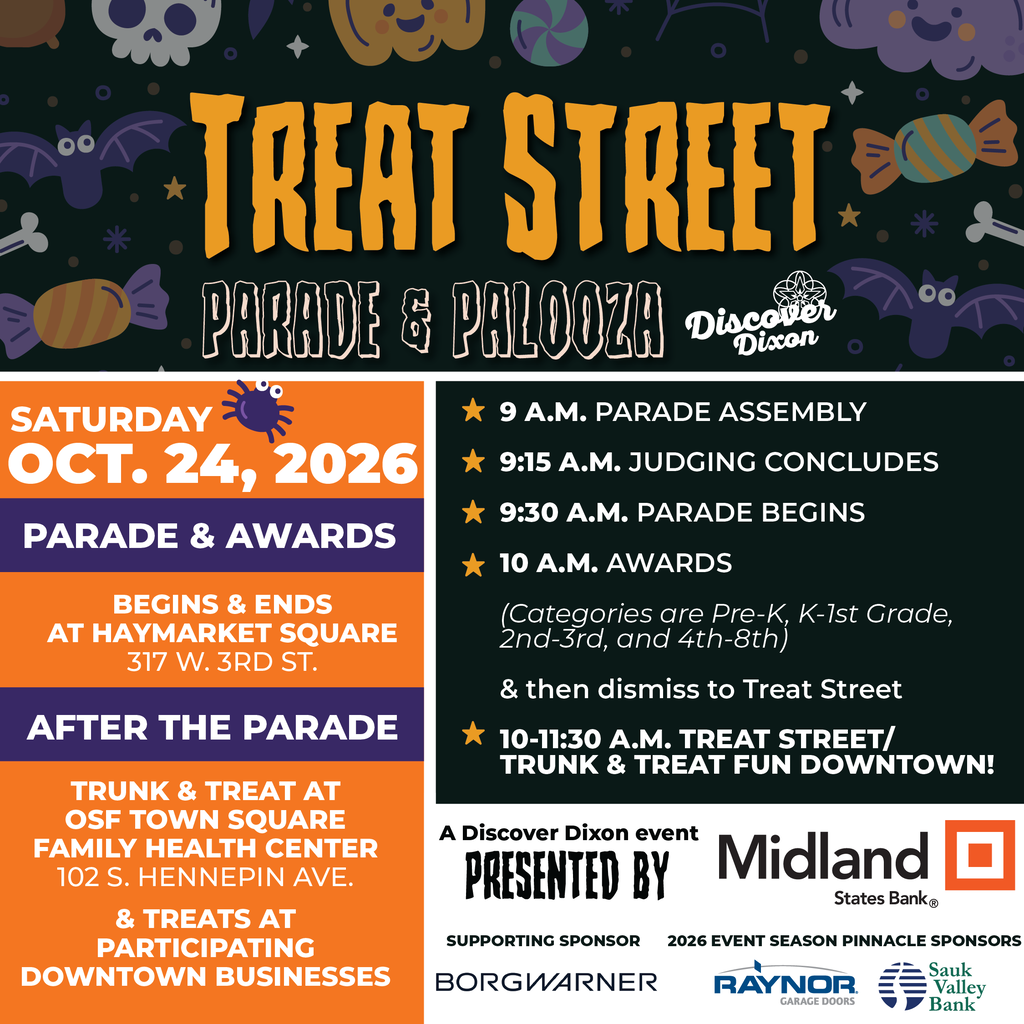 discover Dixon treat street parade and palooza flyer
