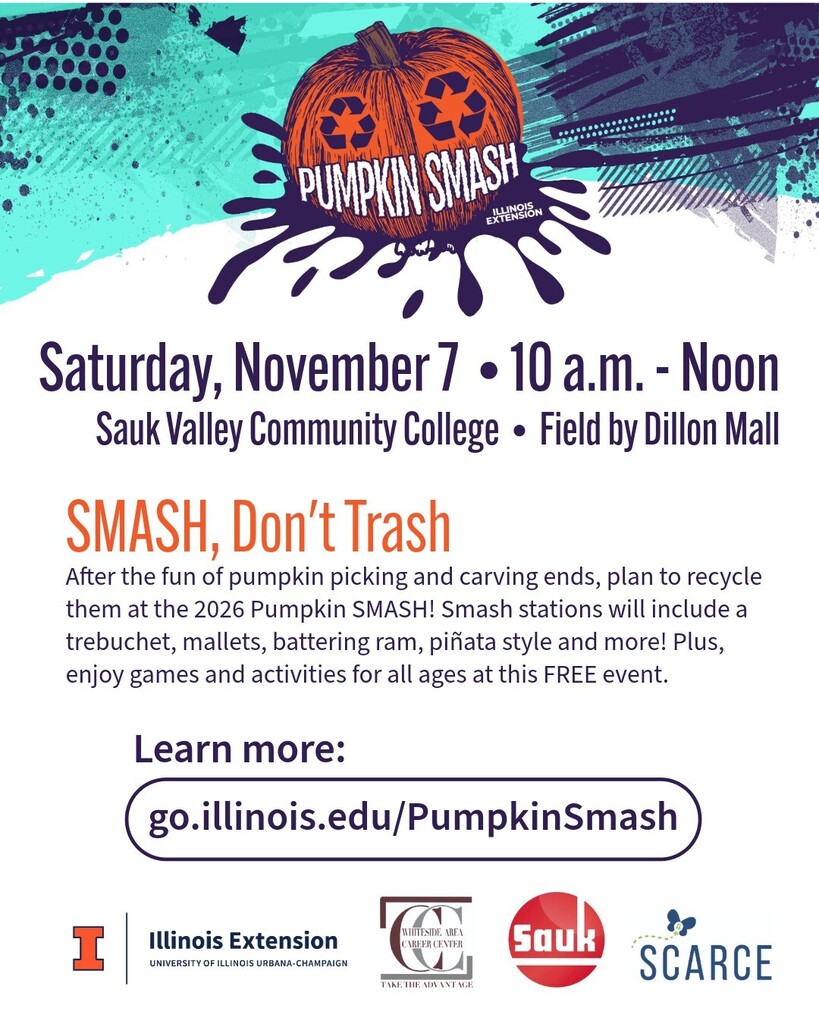pumpkin smash flyer with dates and times with a pumpkin logo 