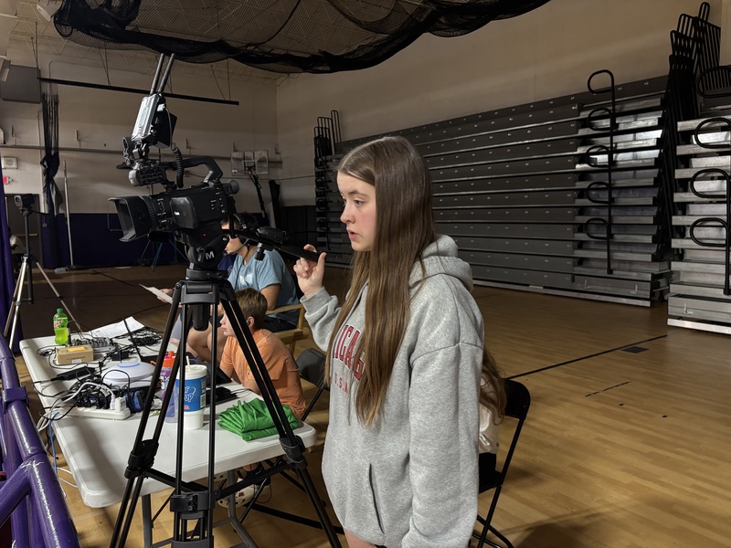broadcast club students commentating and running the cameras