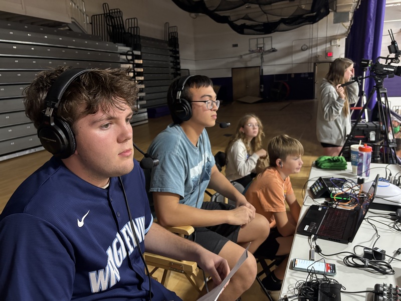broadcast club students commentating and running the cameras