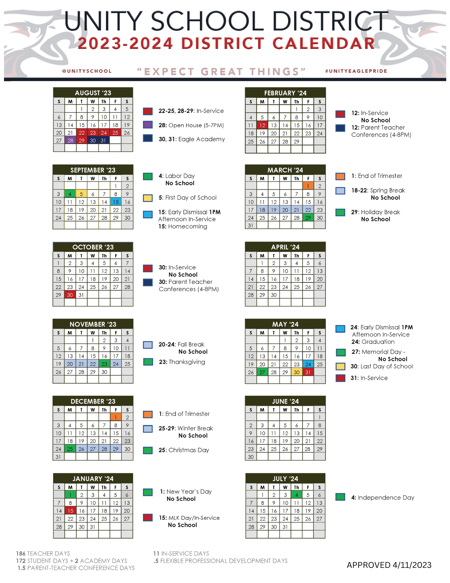 Unity School District Calendar 2023 And 2024 PublicHolidays