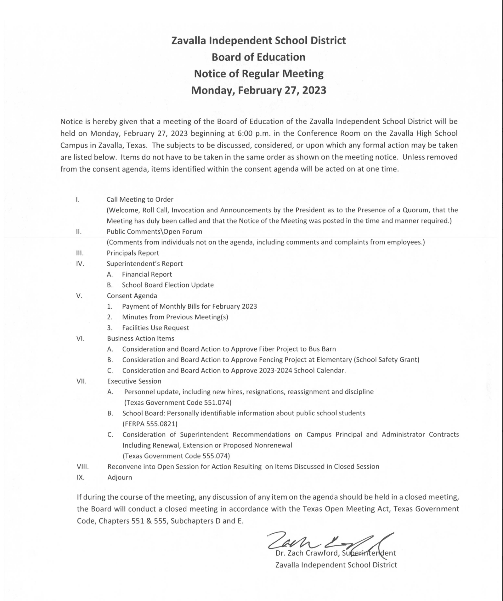 Documents Zavalla Independent School District