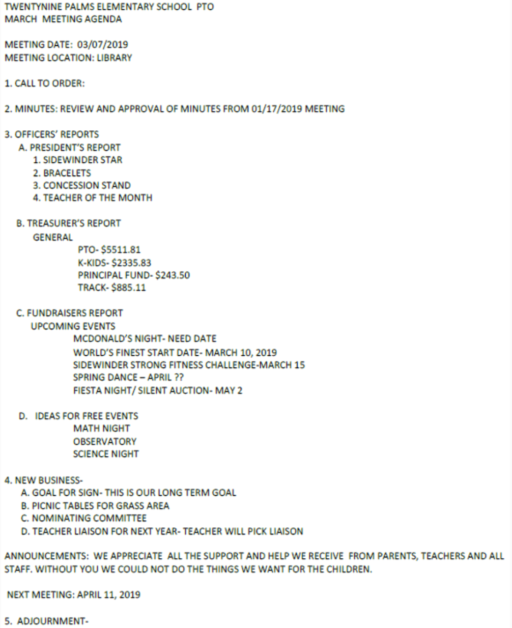 Documents Twentynine Palms Elementary School