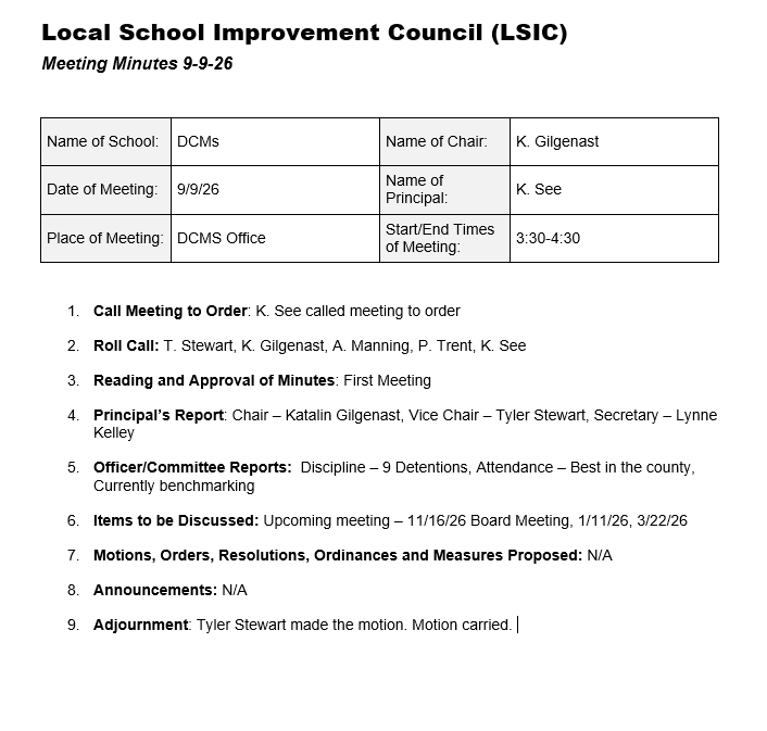 LISC Minutes 9/9/26