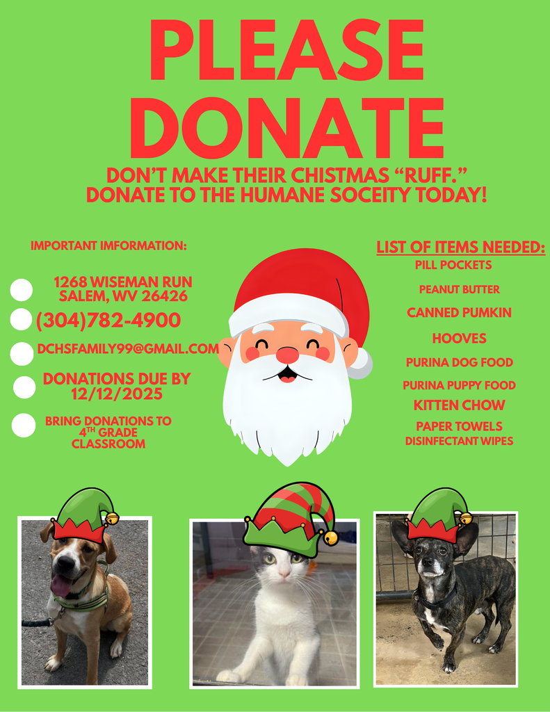A flyer encouraging donation to the Doddridge County Humane Society