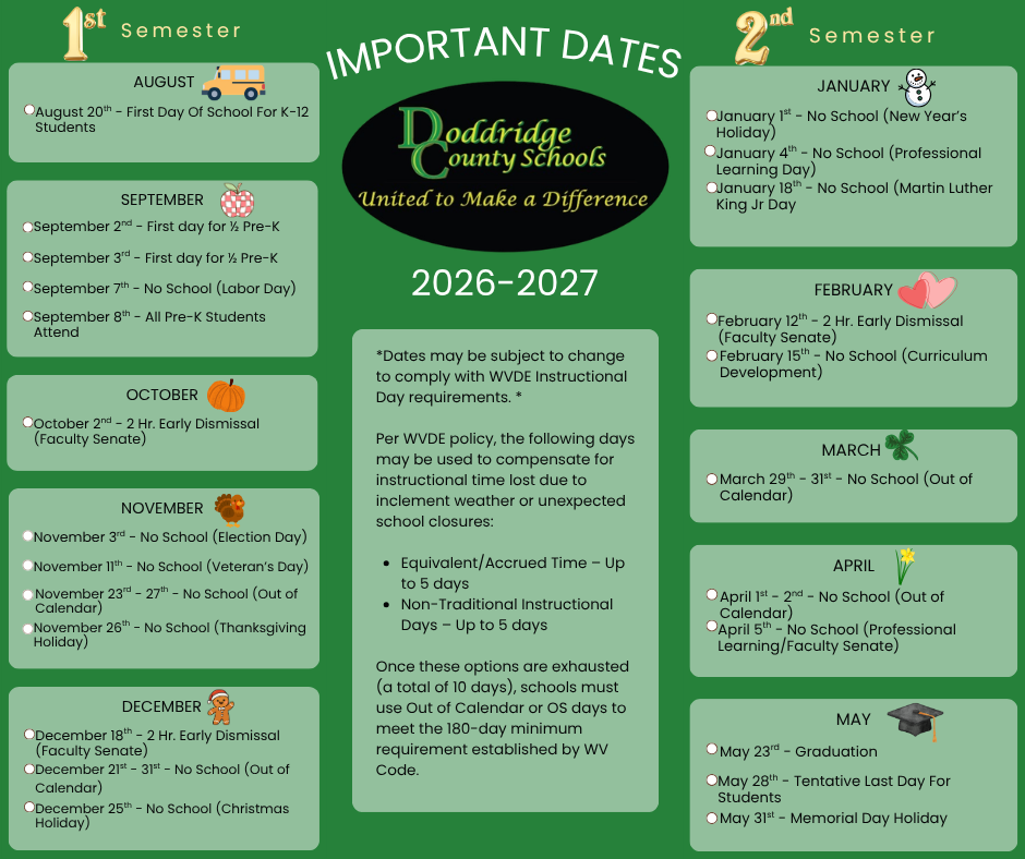 Important Dates 2026-2027
