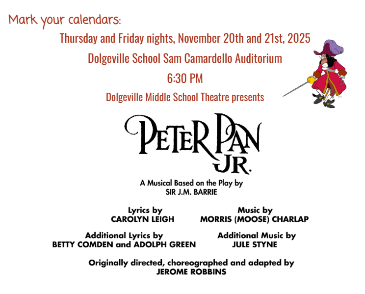 Peter Pan Jr. November 20 and 21 at 6:30 PM in the auditorium