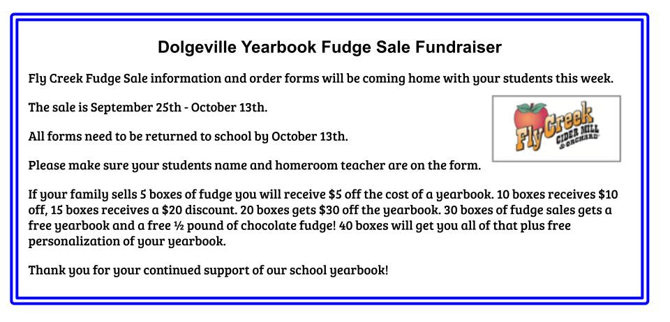 Dolgeville Yearbook Fudge Sale Fundraiser
