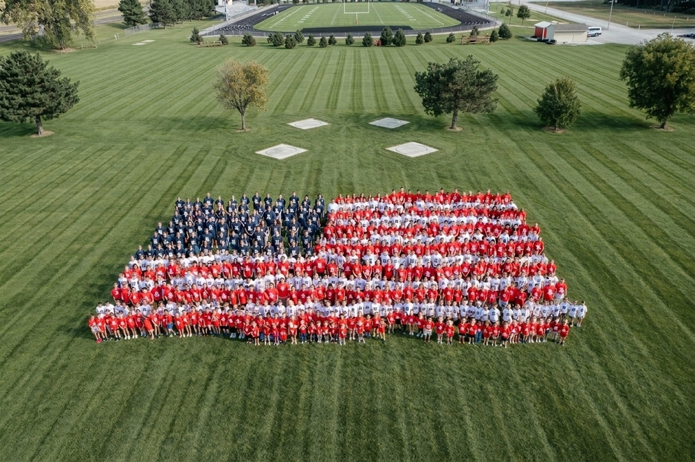 american flag made with students