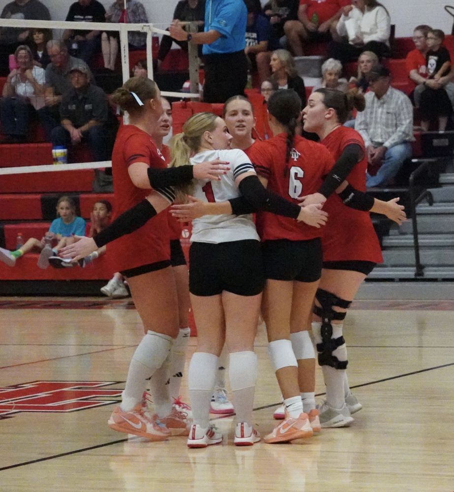 The team celebrates a point.