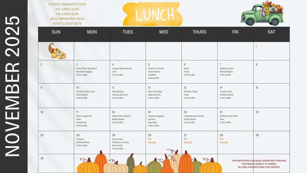 November Breakfast & Lunch Menus
