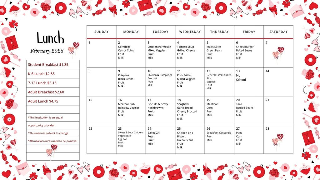 February Lunch Menu