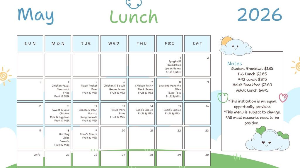 May 2026 Lunch Menu