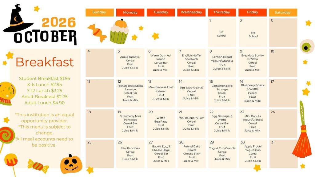 October Breakfast Menu