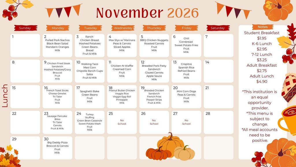 November Lunch Menu
