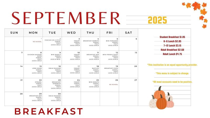 September Breakfast Menu