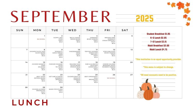 September Lunch Menu