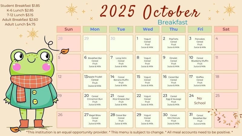 October Breakfast Menu
