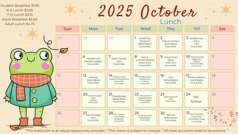 October Lunch Menu