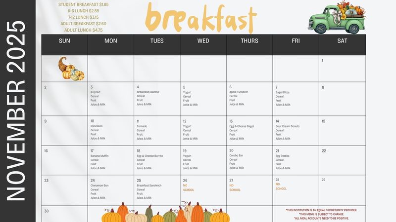 November Breakfast Menu