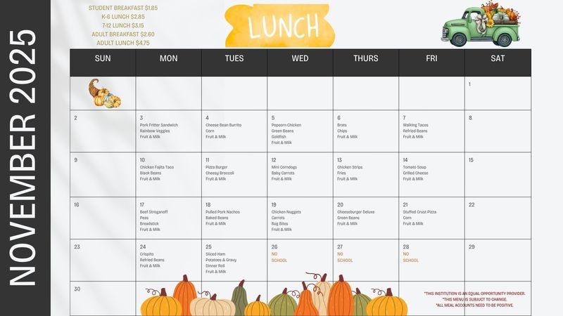November Lunch Menu