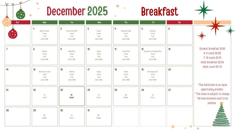 December Breakfast Menu