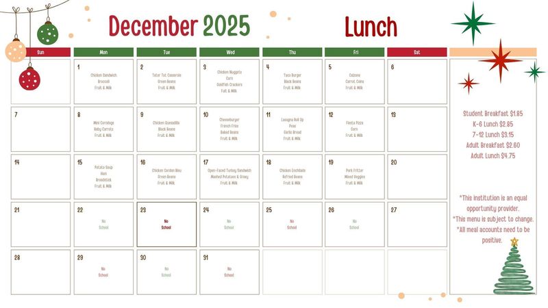 December Lunch Menu