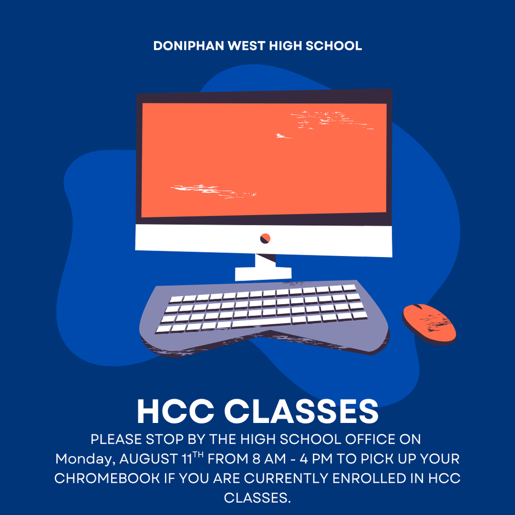 If your student is enrolled in HCC classes, they may pick up their Chromebook on Monday, Aug. 11th anytime between 8am - 4pm.