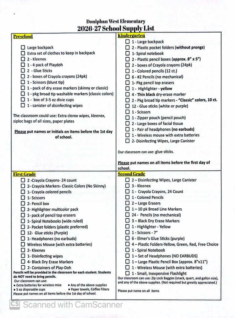 school supply list