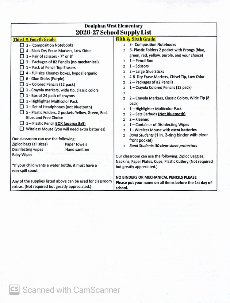 school supply list