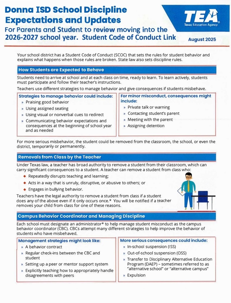 Donna ISD School Discipline Expectations and Updates Eng. 