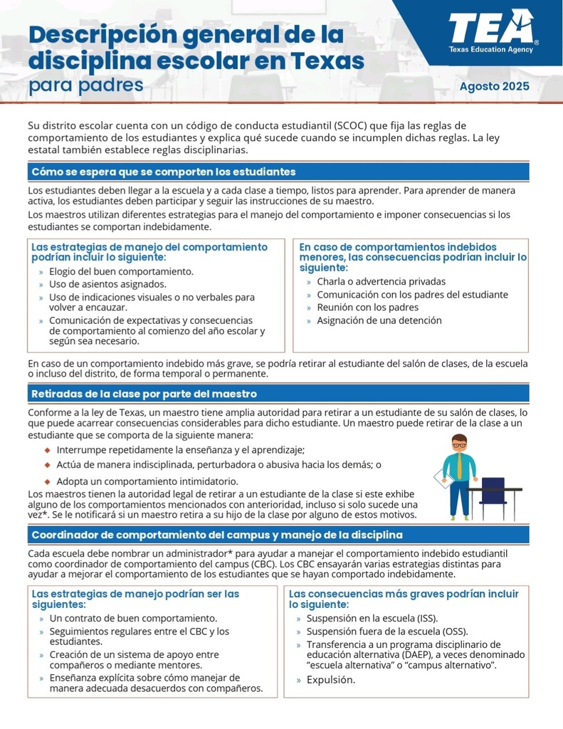Donna ISD School Discipline Expectations and Updates Spanish