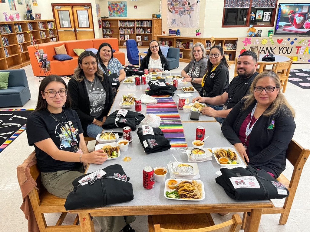 group of staff eating