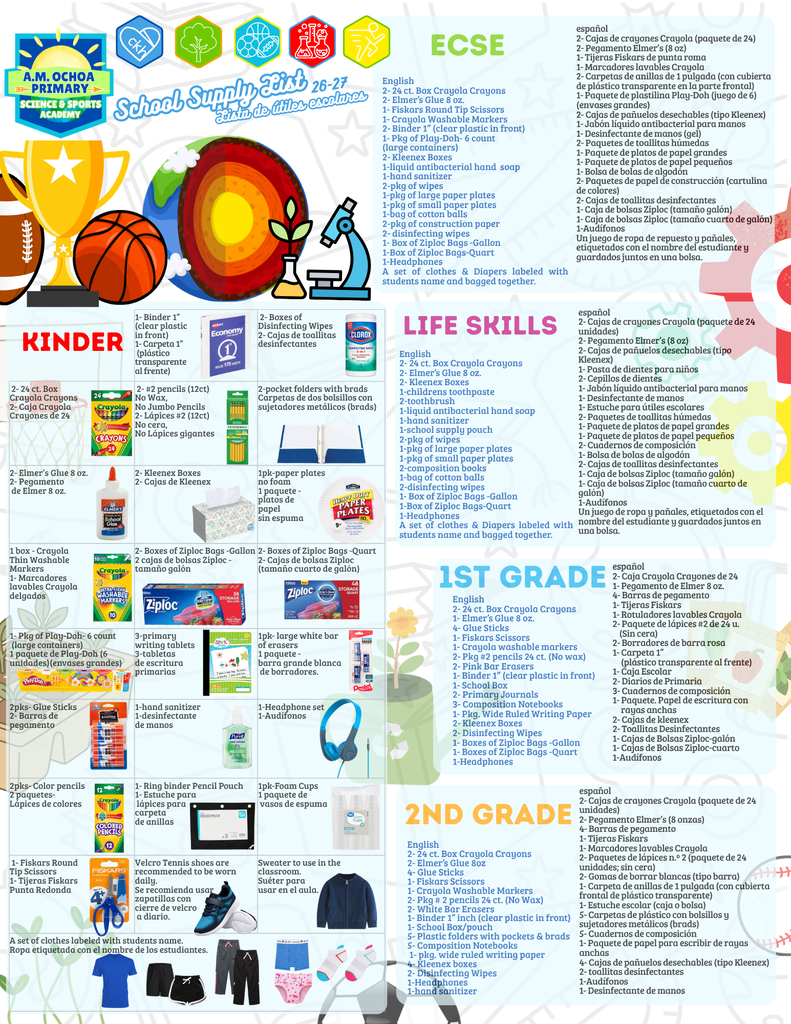 A.M. Ochoa Primary School Supply List
